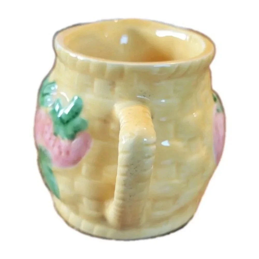 Vintage 3/4 Cup Strawberry Ceramic Pitcher Basket Weave Country Kitchen Decor